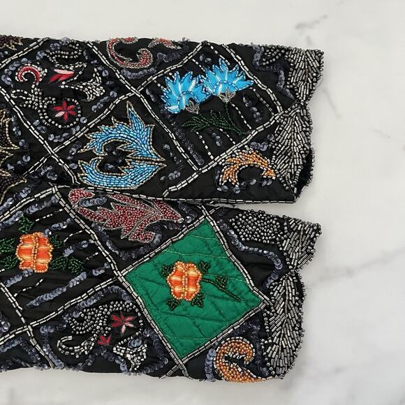 Judith Ann Vtg silk Patchwork Embroidered jacket Quilted sequin Embellished Sz L - Picture 8 of 15